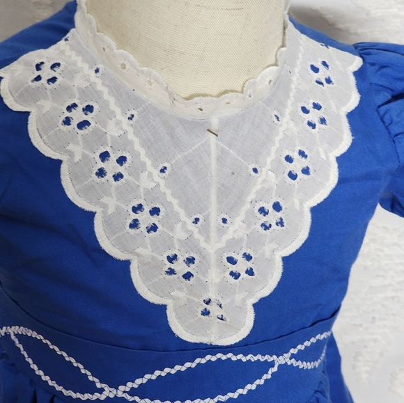 vintaje Blue Dress with White Lace Trim - Picture 2 of 6